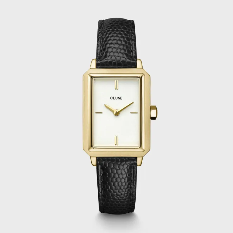 Fluette Watch Leather, Black Lizard, Gold Colour