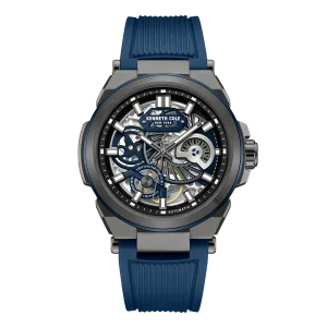 KENNETH COLE NEW YORK MEN WATCH AUTOMATIC BLUE SILICONE STRAP