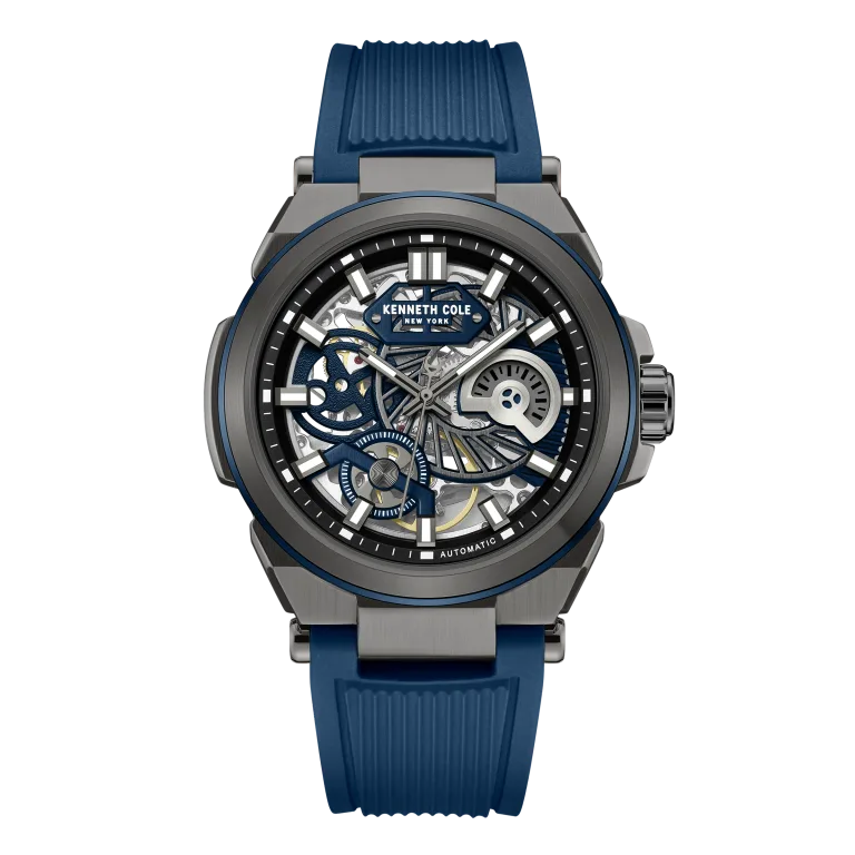 KENNETH COLE NEW YORK MEN WATCH AUTOMATIC BLUE SILICONE STRAP