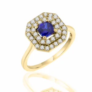 Metrongold χρυσό δαχτυλίδι με λευκά ζαφείρια και London Blue Topaz